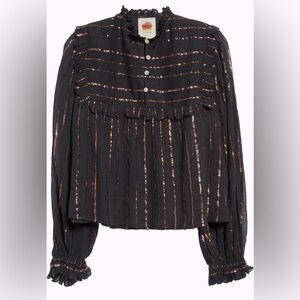 $220 FARM Rio Black SMALL S NEW Striped Blouse